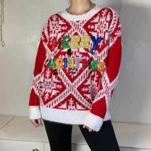 Colorful Fun Red + White Ugly Christmas Knit Sweater